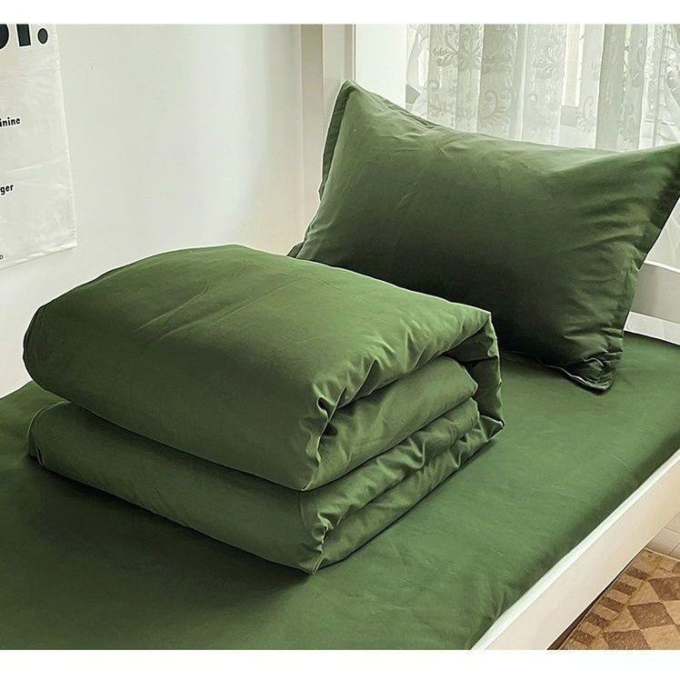 Army Green Cotton Quilt Three-Piece Bedding Set for Student Dormitory 