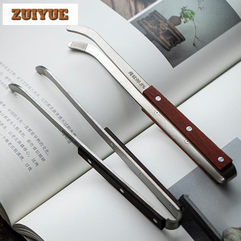 Wooden Pure Titanium Tea Tweezer Boutique Tea Clip Household For Toast Bread Pickles Flower Tea Drinkware Equipment Collection