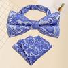 Floral Jacquard Adjustable Pre Tied Bows Tie and Pocket Square Set for Men Formal Wedding Party Prom Necktie Neckwear