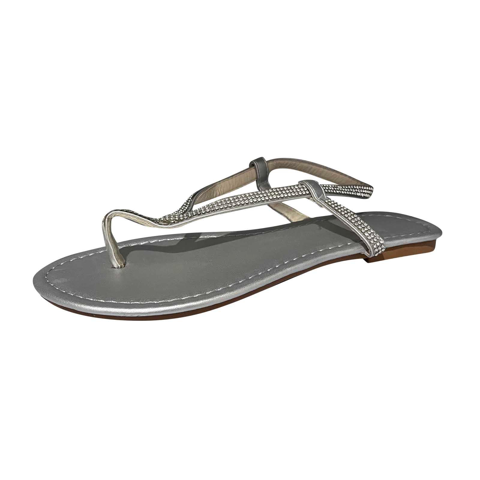 

Женские модные повседневные сандалии на плоской подошве большого размера, пляжная обувь, женские сандалии серебряный