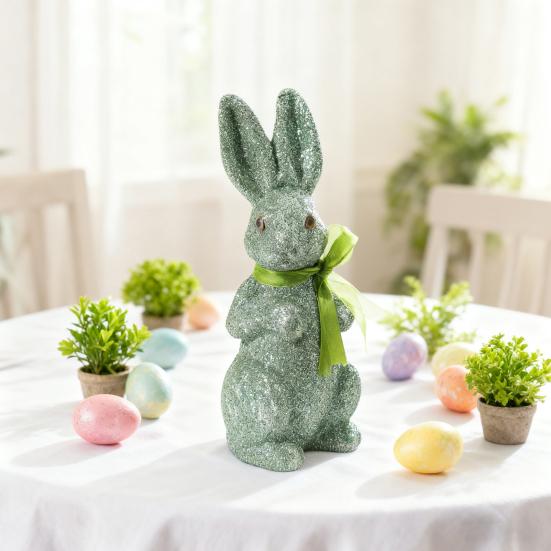 Easter Foam Rabbit Figurine with Glitter Powder Simulation Bunny Statue Home Office Holiday Party Decoration Ornament