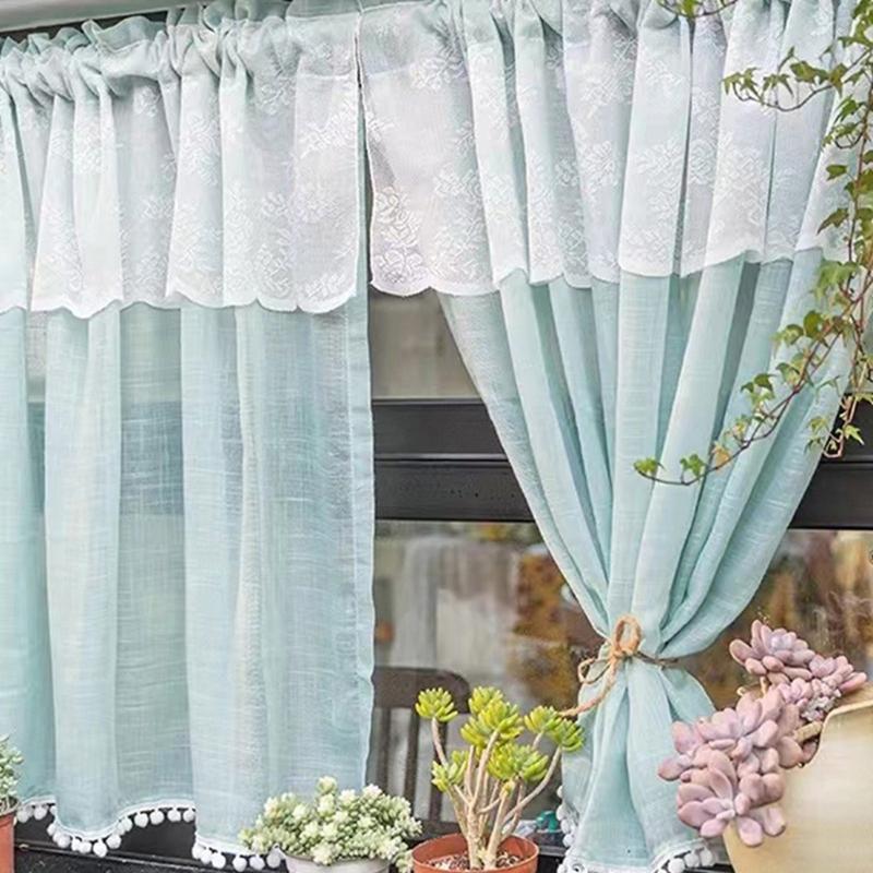 Light Blue Window Curtain in Soft Blue Durability Polyester for Kitchens and Cafe Elegant and Airflow Cafe Drapery