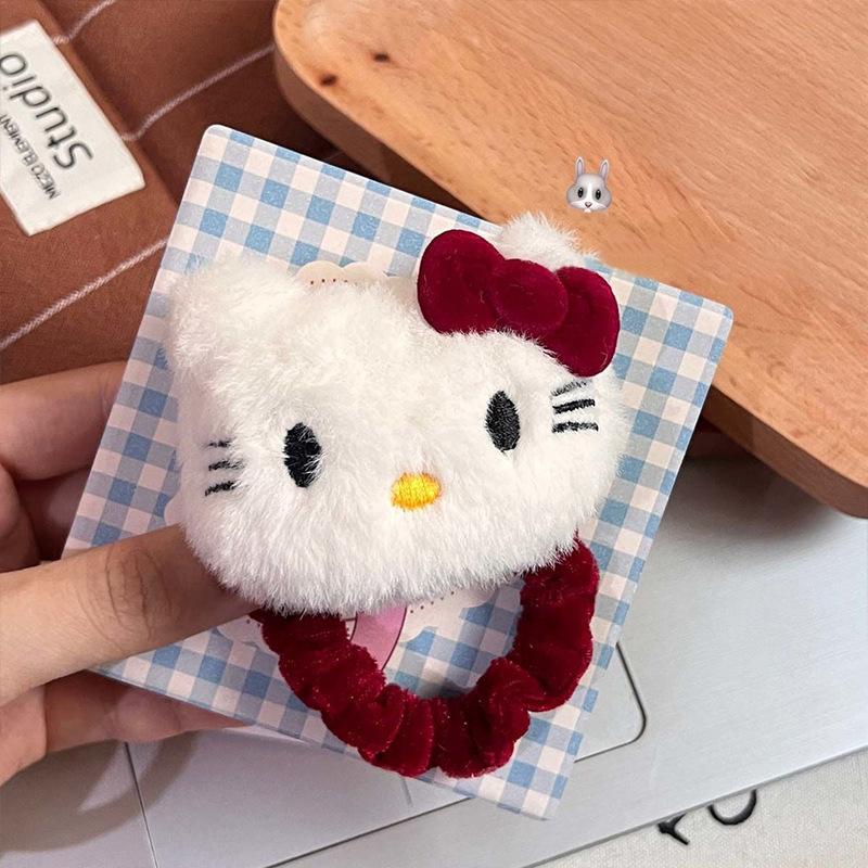 Cute Plush Kitty Cat Hairpin Angora Red Bow Hair Band Bangs Clip Cartoon Bb Clip Hair Accessories Woman