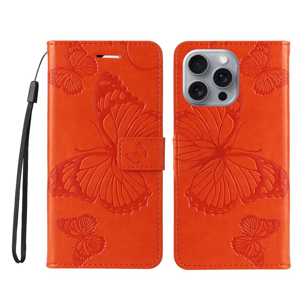 For iPhone 16 Pro Max Wallet Case Floral Butterfly Imprinted Leather Phone Cover Stand