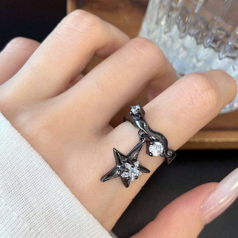 Dark Wind Niche Design Sense Cold Wind Star Zircon French Personality Star Light Opening Ring Female Adjustable opening