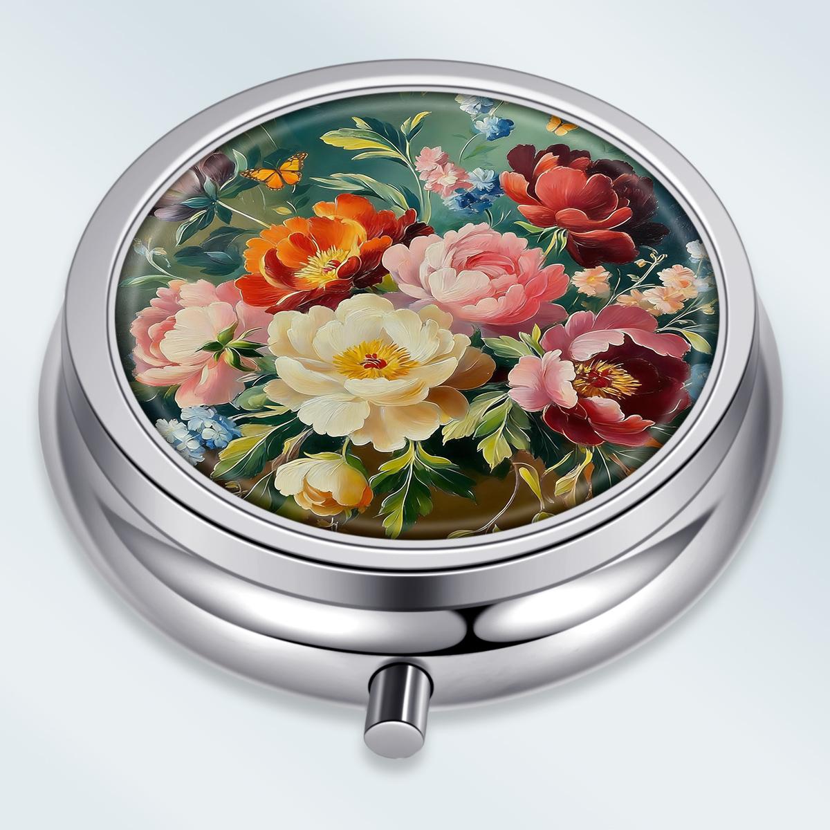

Portable Pill Box with 3 Compartments, Mini Metal Medicine Organizer Case, Cute Printed Pill Container for Vitamins, Pills, Jewelry, Travel, Daily Use різнокольоровий