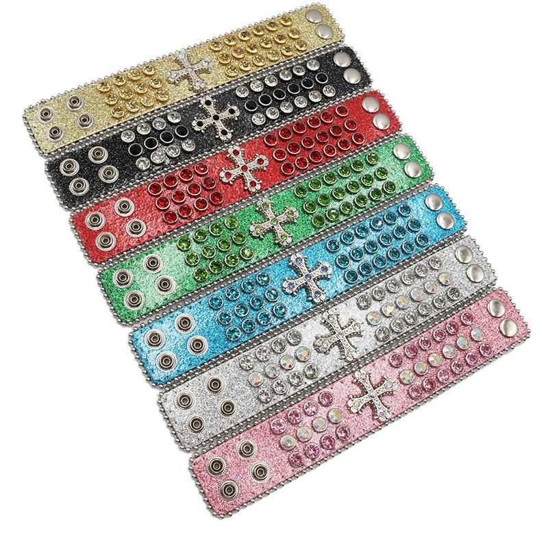 Kreuz Strass Armband Gothic Hip-Hop Punk Diamantenbesetztes PU Leder Armband