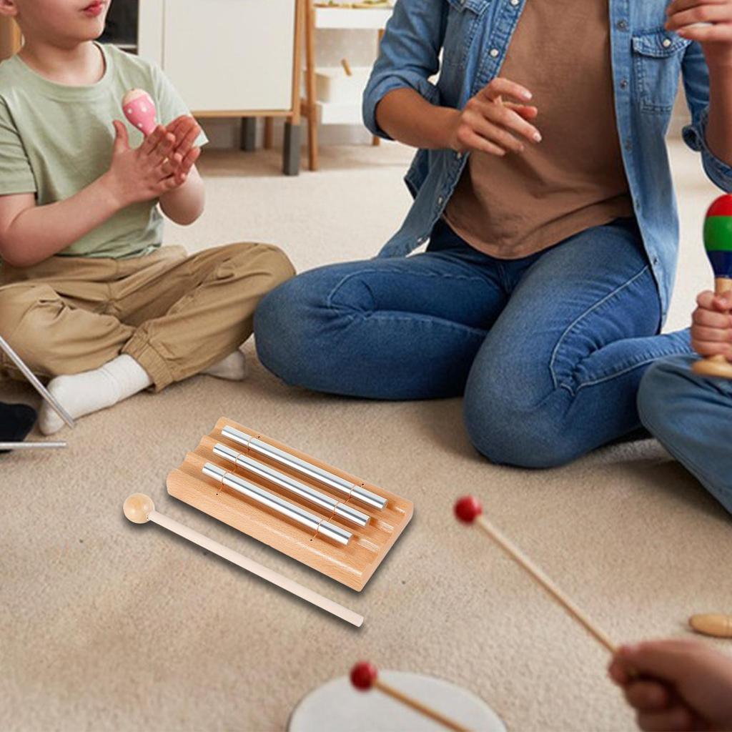Handglocke mit 3 Tönen Schlaginstrument Aluminiumstab Musikspielzeug Windspiel für Klassenzimmer Gebet Achtsamkeit Schule