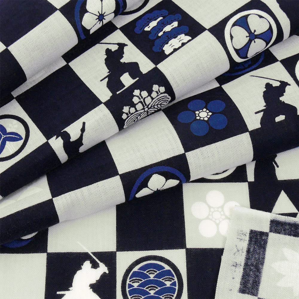 Hamamonyo Tenugui Samurai Crest Checkered Pattern Gray