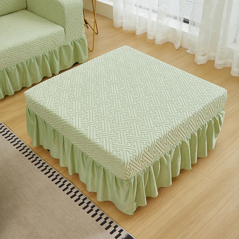 Elastic Jacquard Velvet Footstool Cover House Pouf Stool Ottoman Cover Living Room Furniture Protector Sofa Cover With Skirt