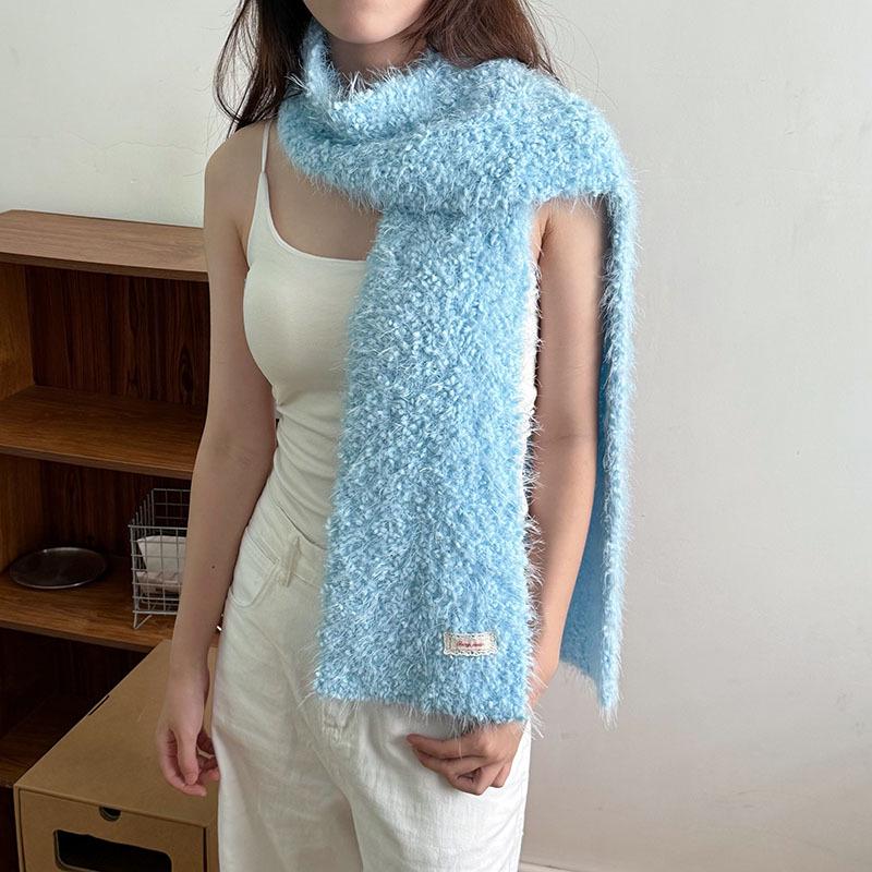 Bright Color Knitted Scarf and Hat Set - Solid Winter Warm 2-Piece for Women