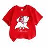 Kids Boys Girls Crew Neck Short Sleeve 100% Cotton T-Shirt, Cute White Cartoon Cat Print Casual Soft Breathable Summer Tee for Daily Wear School Holid