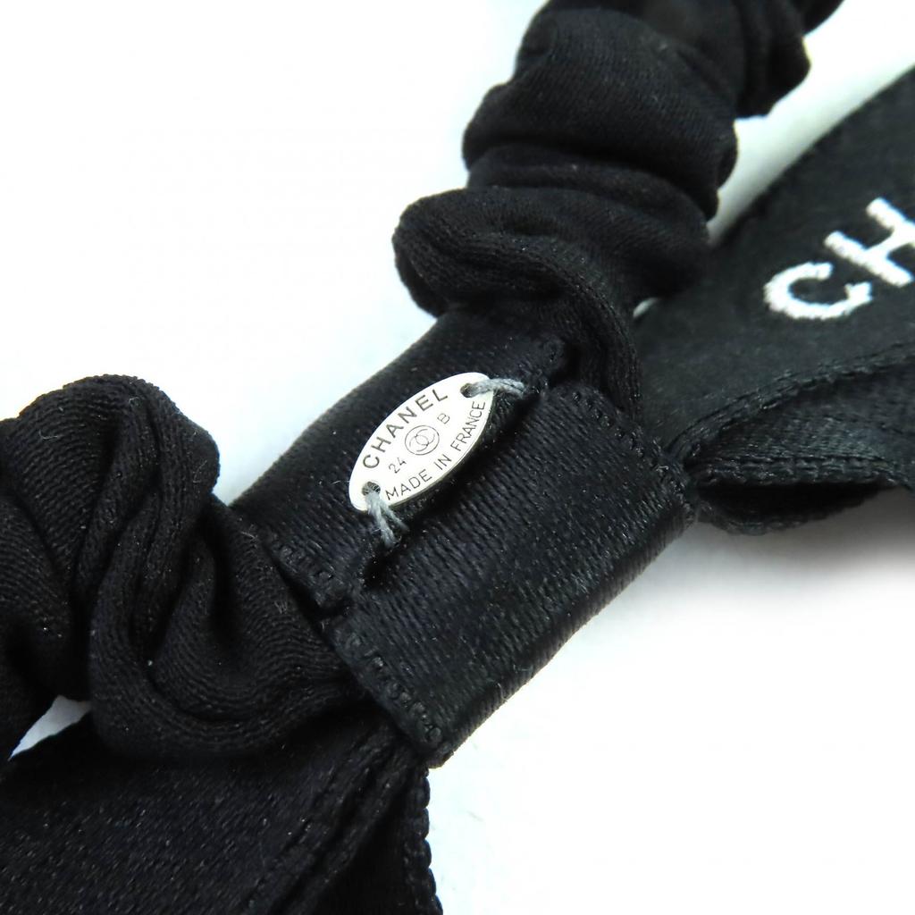 Excellent CHANEL hair accessory COCO Mark Logo Ribbon Scrunchie Hair Tie 24B Used
