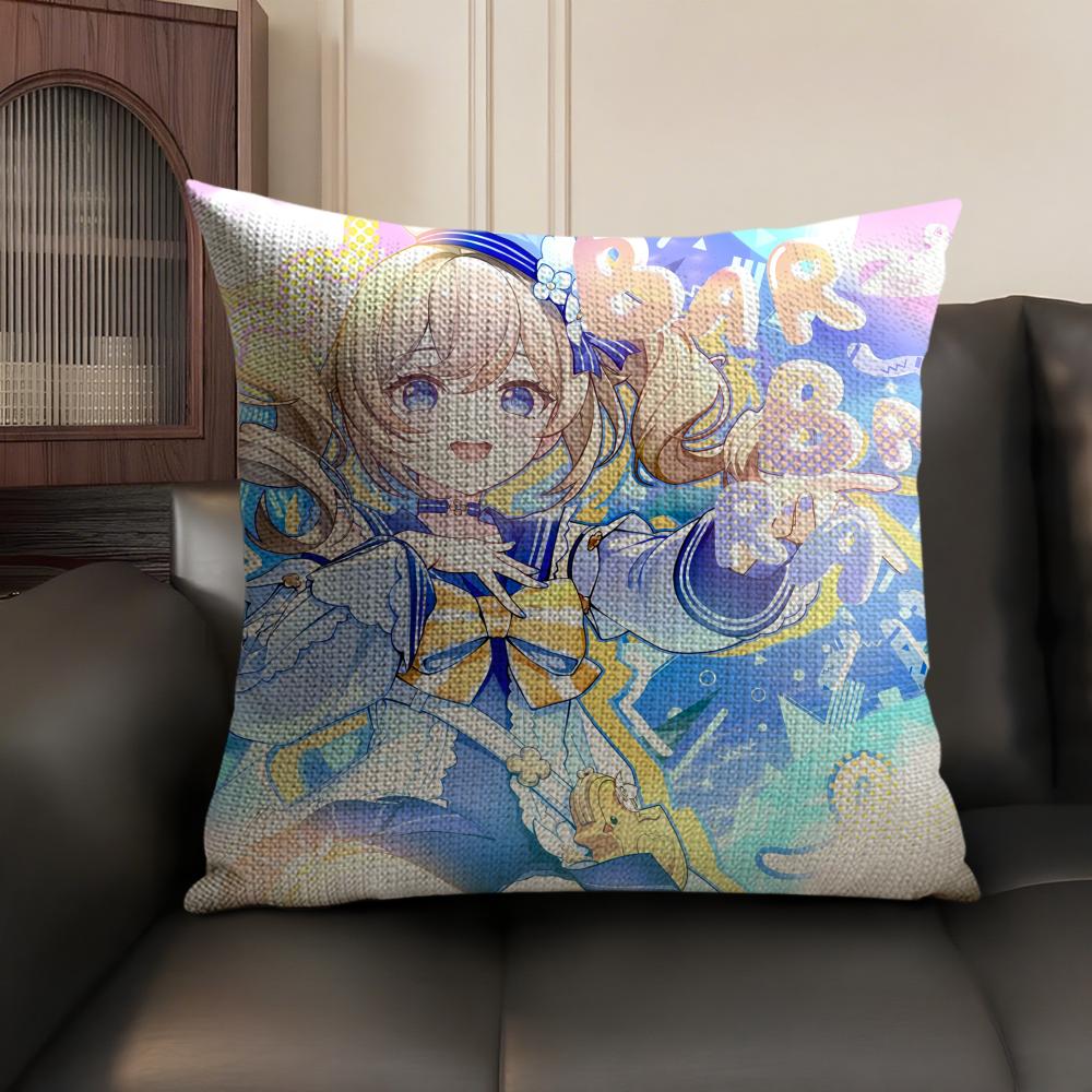Barbara Cute Genshin Impact Cushion Cover Natural Linen Organic Fabric DoubleSided Printing Sofa Home Decor Gift Pillow Case