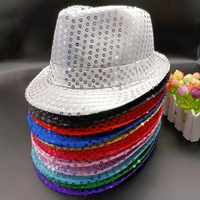 Shining Short Brim Hemming Jazz Hat Adult Kids Sequins Decorated Stage Show Hat Party Supplies