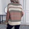 Women S V Neck Striped Spliced Loose Knit Pullover Sweater
