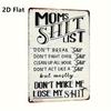 Vintage Mama's Shit-Liste Lustige Familienregeln Metallblechschild Retro Eisenmalerei Wandkunst Plakette für Zuhause Küche Wohnzimmer Deko