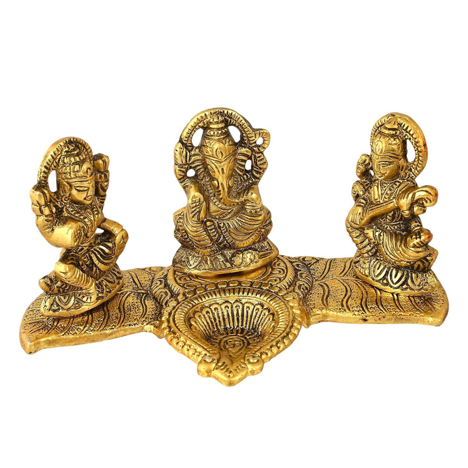

Diwali Gift Items Laxmi Ganesh Saraswati Metal Murti Idol with Diya Showpiece, Diwali Decoration Items for Home Decor