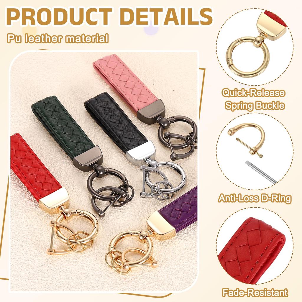 Leather Car Keychain with and Gold Red [uxcell] D-ring Keyring, Unisex,