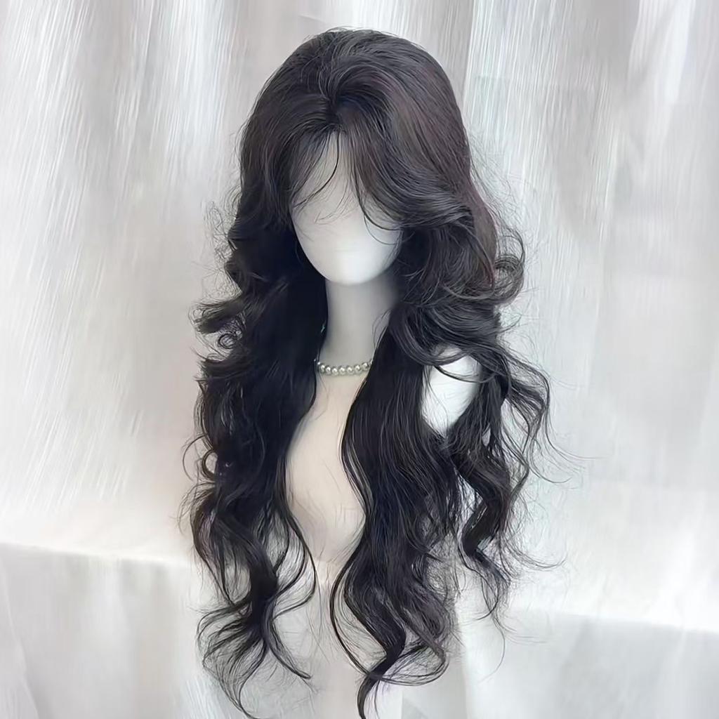 Lolita Black Wig for Women Long Wavy Hair 75cm Curly Wig with Bangs Cosplay Headband Wigs Synthetic Wigs for Daily Use