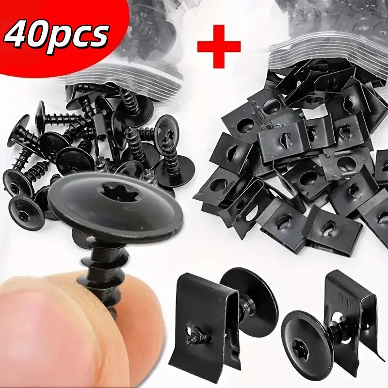 

40pcs Car Self-Tapping Screws, U-Shaped Metal Spacers & Threaded Clips, Auto Body Bumper Chassis Fasteners
