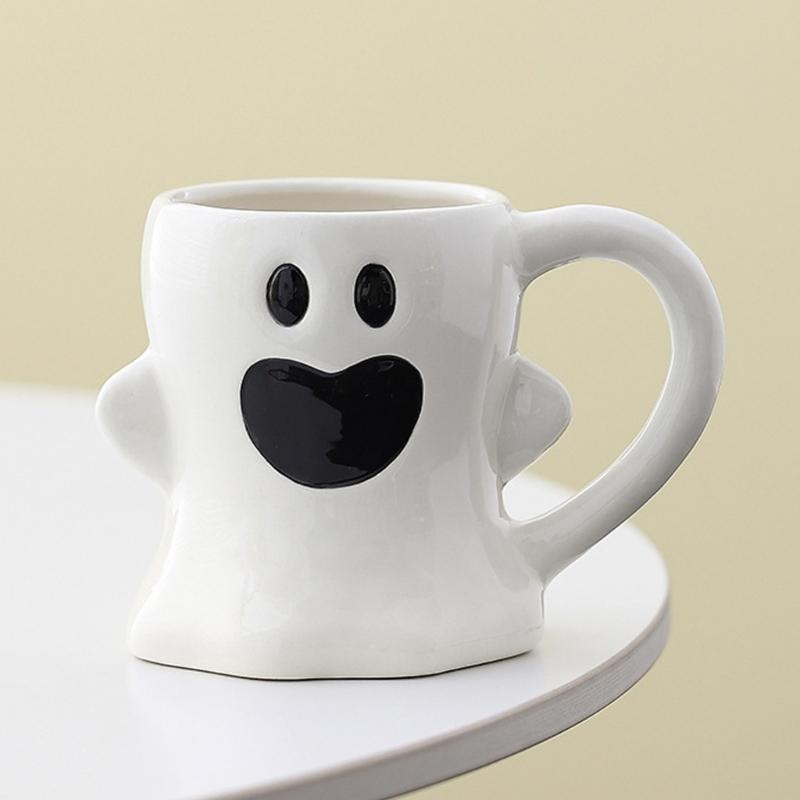 Roztomilé hrnčeky z bieleho porcelánu s tematikou ghúlov, odolná keramika, ideálne na halloweenske dekorácie alebo do kancelárie