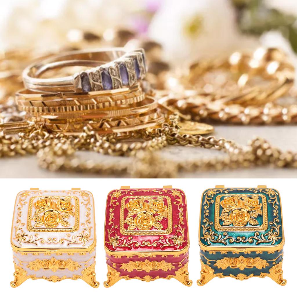 Pudełko na biżuterię w stylu europejskim, vintage, metalowe, kwadratowe, dekoracyjne, na drobiazgi, do przechowywania kolczyków