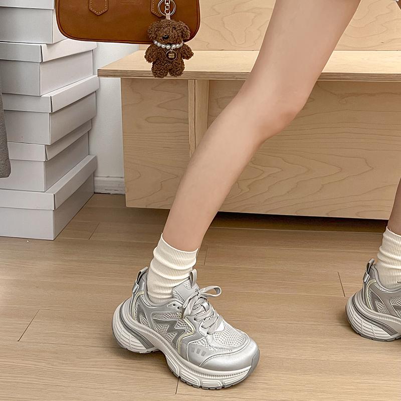 

Fashion 2025 Spring New Women s Sports Shoes Fashion Casual Sports Shoes Comfortable Breathable Tennis Shoes Zapatos De Mujer 35 серебряный