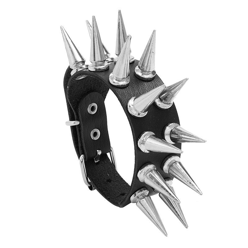 DIEZI Personality Rock Men's 2-row Spiked Bracelet Bangle For Women Vintage Punk Cosplay Black PU Leather Wrap Bracelet Jewelry