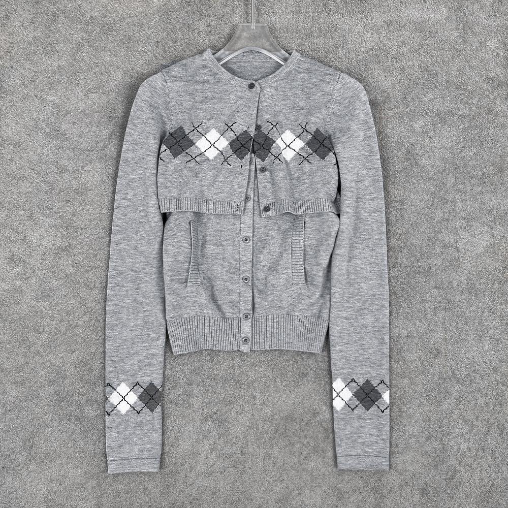 Nanyou Merino Wool Argyle Cardigan & Camisole Set - New Autumn Collection