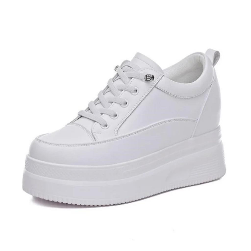 Boty z pravé kůže 8CM Robustní tenisky Platformový podpatek Klín Teplé dámské zimní boty Vulkanizované tenisky Tenis Mujer
