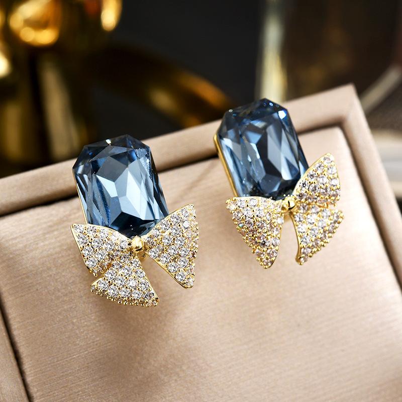Bow Crystal Stud Earrings, Earrings, Temperament, Advanced Sense, Atmospheric Fashion Earrings, Personalized Design Sense, Earrings, Women