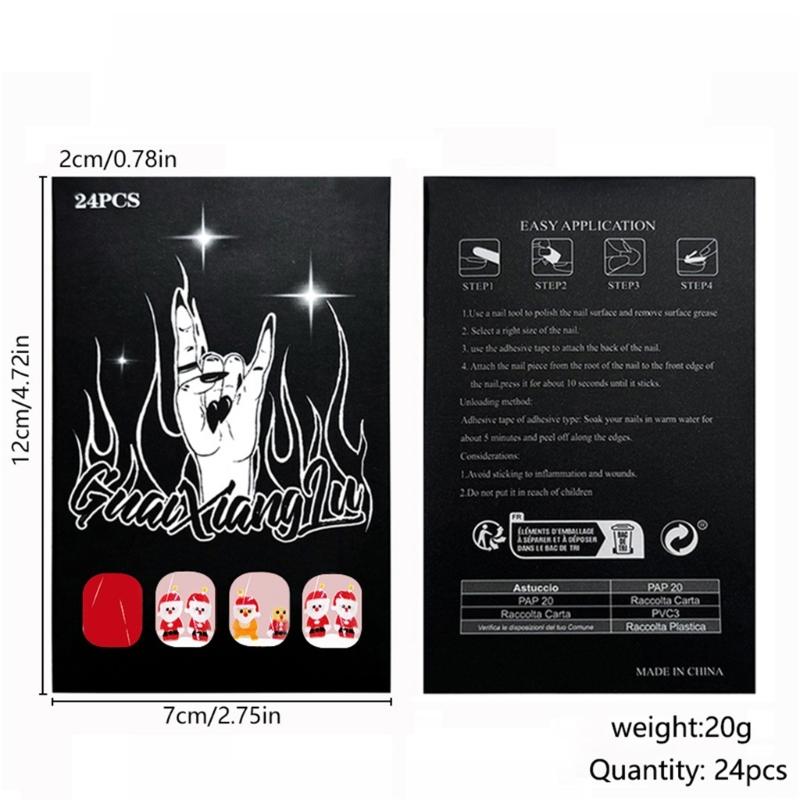 24x Kurze Falsche Nägel Weihnachten Press-On Nägel Vollabdeckung Aufkleb-Nägel Weihnachtsmann Künstliche Nägel Maniküre Zubehör