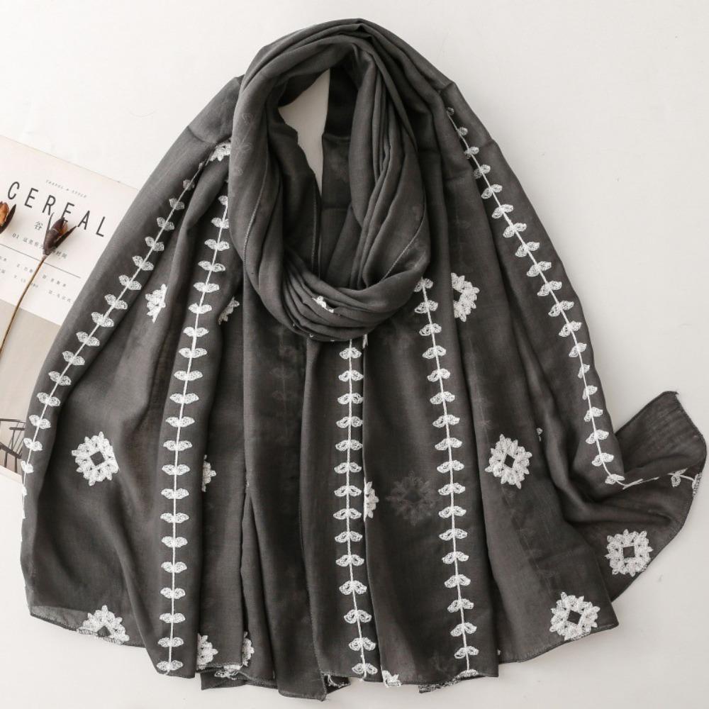 Bohemian Printed Silk Scarf Large Print Scarves Retro Ethnic Style Wrap  Clothing Accessories серый