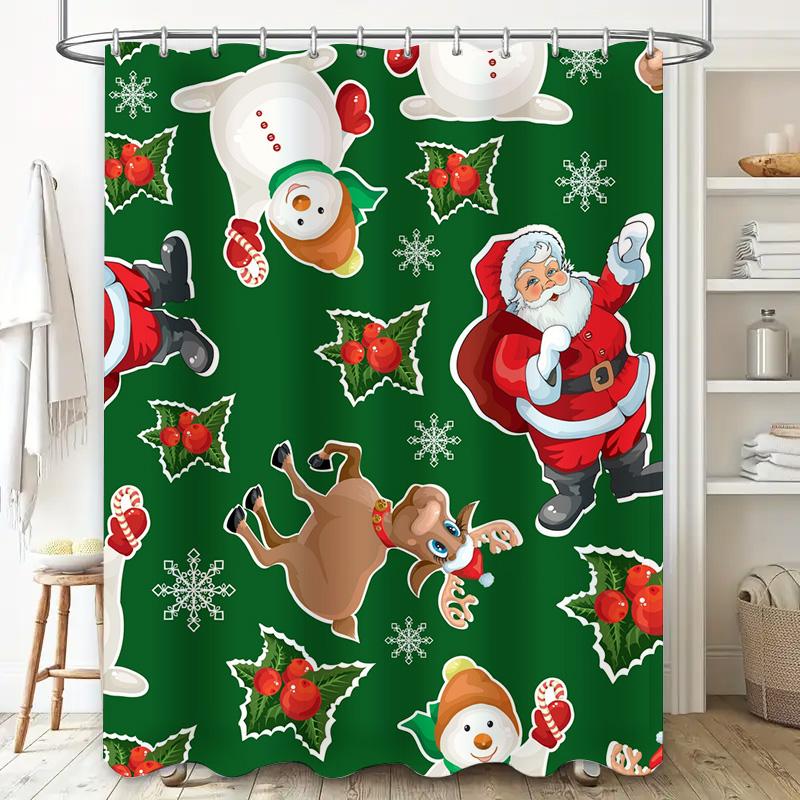 Tu Christmas Shower Curtain Santa Claus Reindeer Holiday Bathroom Decor Festive Xmas Home Decor Waterproof Shower Curtain Set