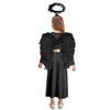 Girls 3 Piece Angel Costume Long Sleeve Gold Trim Gown Feather Hairband Angel Wings Dress Up Performance Outfit