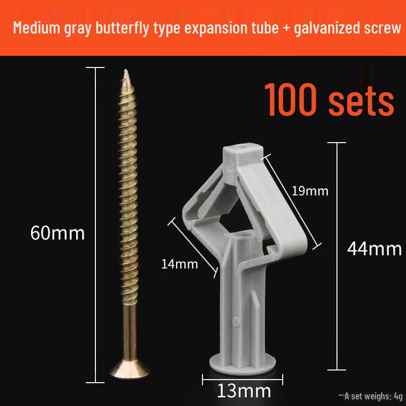 Gypsum Board Expansion Screw Set: Self-Tapping Plastic Plug & Butterfly Anchor