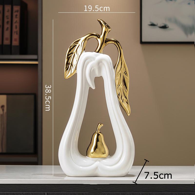 Gold-plated Hollowed Out Pear Statue Desk Decoration Ornaments Minimalism Fruits Pear Ceramic Sculpture Room Aesthetics Decor