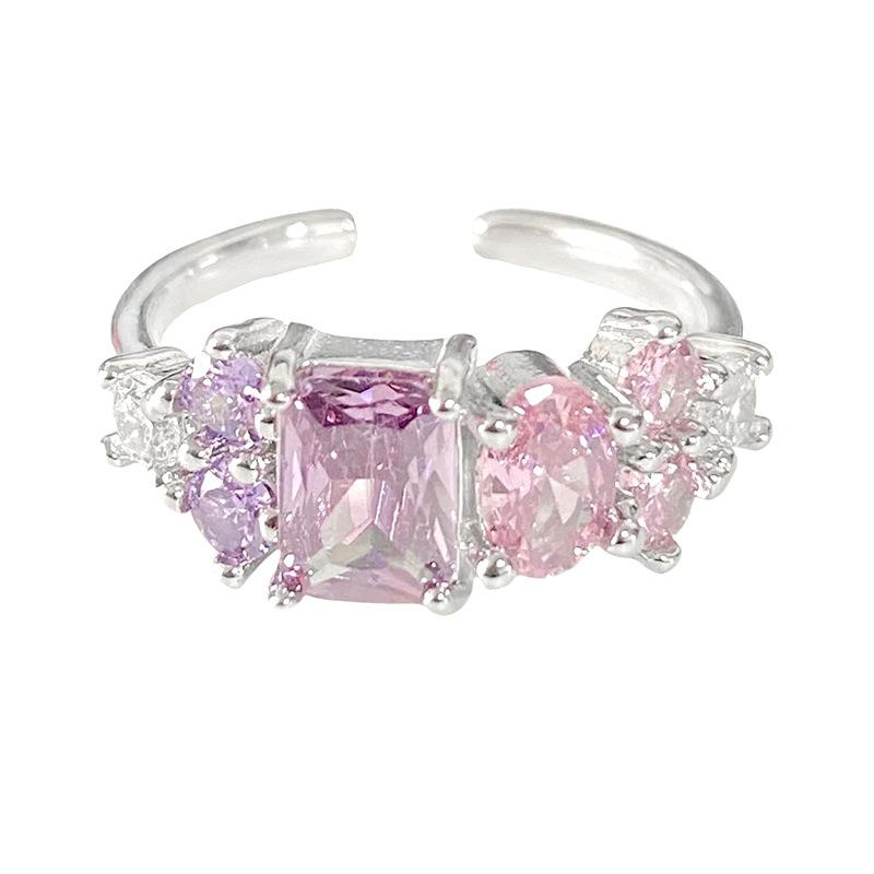 [Sugar Heart Honey Words] Qixi Festival Love Pink Zir*****Pen Ring Girl Color Treasure Sweet Stacked High Sense Ring