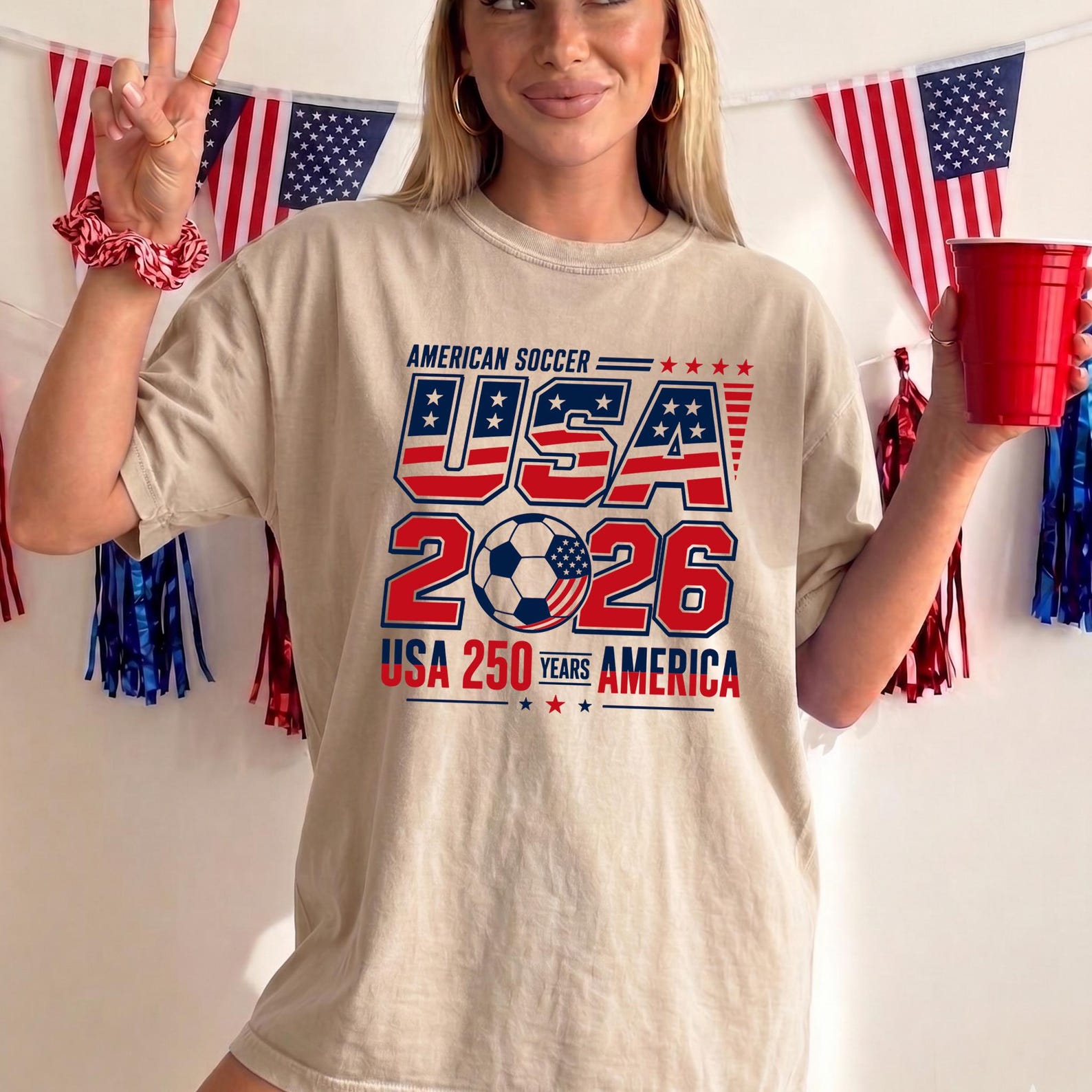 Американская 2026 Футбол США 2026 250 Лет Comfort Colors Футболка, ЧМ США Канада Мексика Футбольный Подарок Для Фаната M