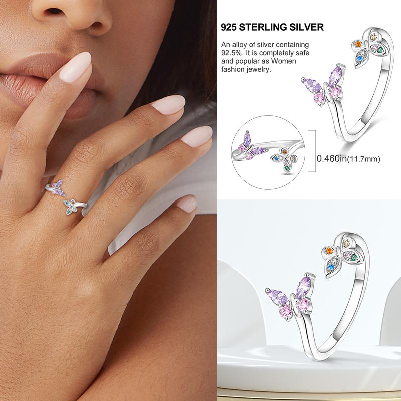 Free Size 925 Sterling Silver Ring Butterfly Sun Moon Sunflower Crystal Original Adjustable Rings for Women Wedding Jewelry Gift