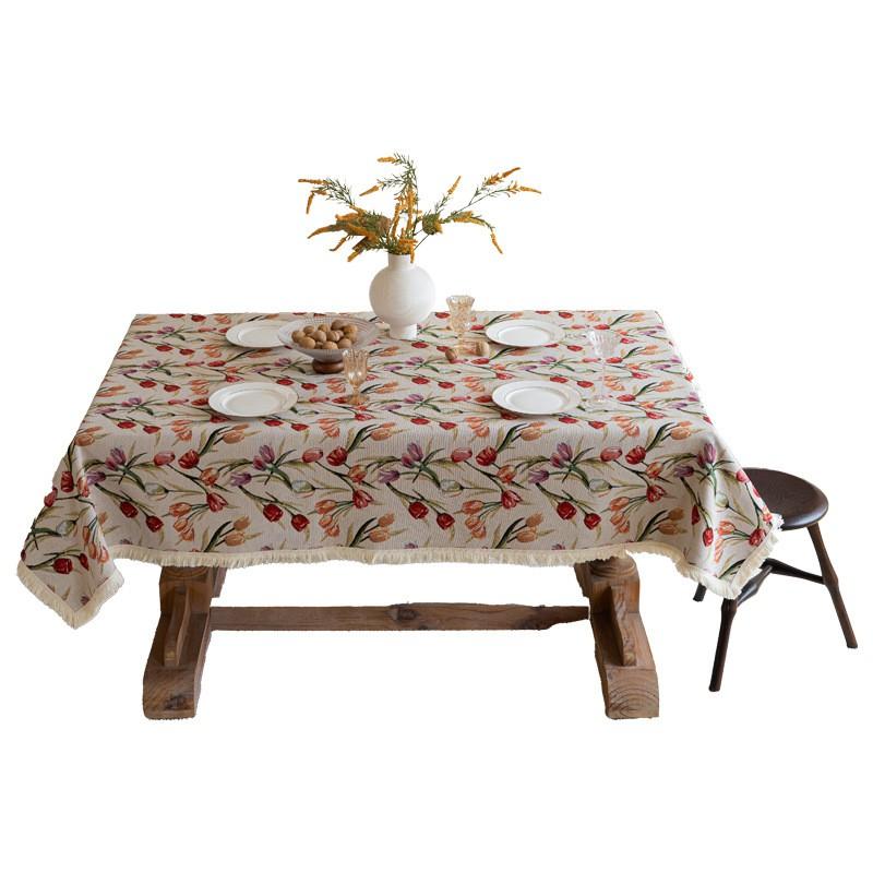 Floral Tablecloth Rustic Farmhouse Cotton Linen Blend Table Cover Dining Coffee