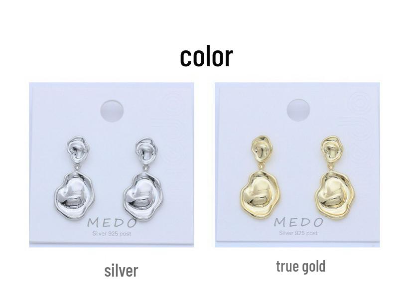Geometric Irregular Concave-Convex Earrings: Simple, Fashionable Studs with S925 Silver Needle and Real Gold Color Retention
