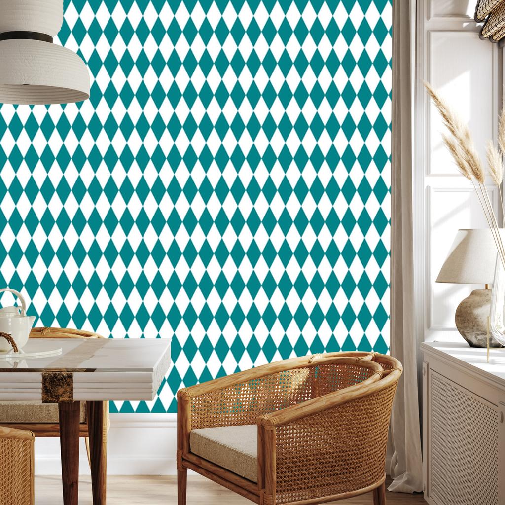 Harlequin Diamonds Wallpaper Turquoise, White and Celadon 50x1000