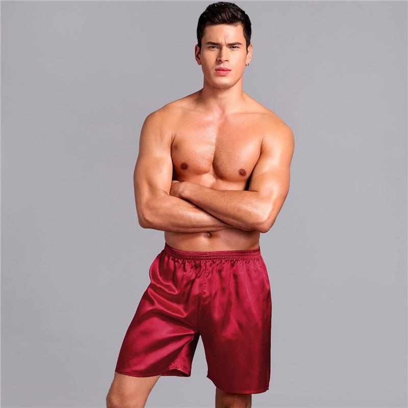 Herren-Boxershorts aus Satin-Seide, einfarbig, lockere Sommer-Pyjama-Shorts
