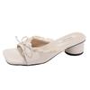 Coarse-heeled Bow Shoes Women's Summer Outer Wear Holiday Style Open-toed High-heeled Cool Slippers