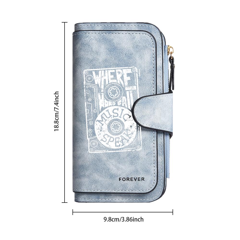 Vintage Music Print Long Wallet Casual PU Leather Multi Card Slot Daily Use Purse