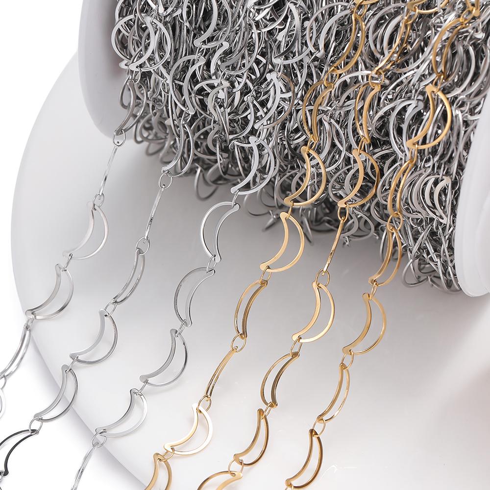 1m Stainless Steel Hollow Moon Link Handmade Golden/Steel Chains for DIY Necklace Bracelet Anklet Jewelry Making Chain