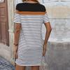 QICED Summer Dress Color Contrast Loose Striped T-shirt Dress