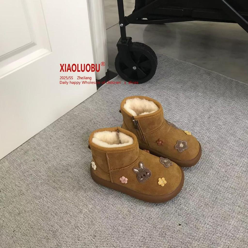 Girls' 3D Flower Snow Boots - 2025 Autumn/Winter Collection: Comfortable, Warm, and Soft Cotton Children's Shoes